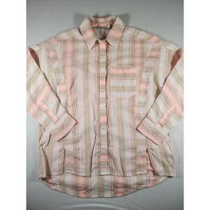 Vineyard Vines Cream Pink White Stripe Button Dowm Blouse Collared Shirt Size 4